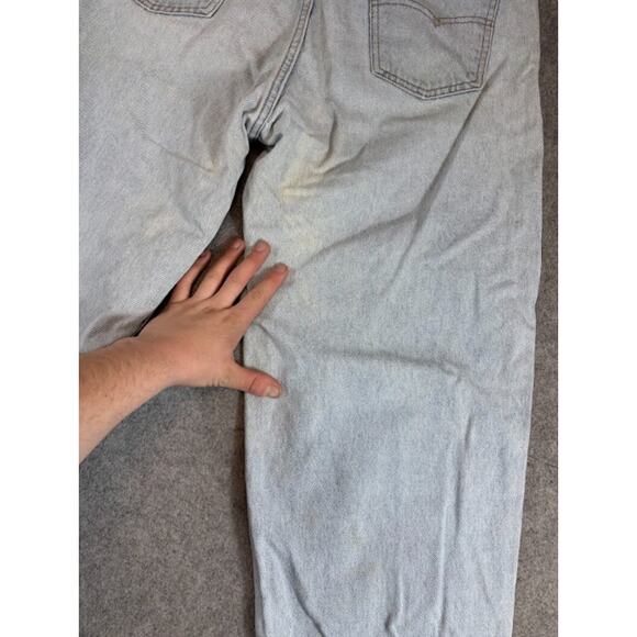 Vintage 60s 70s Levis Orange Tab Jeans Men 36x34 Blue Light Wash Tapered STAINED - Picture 3 of 10